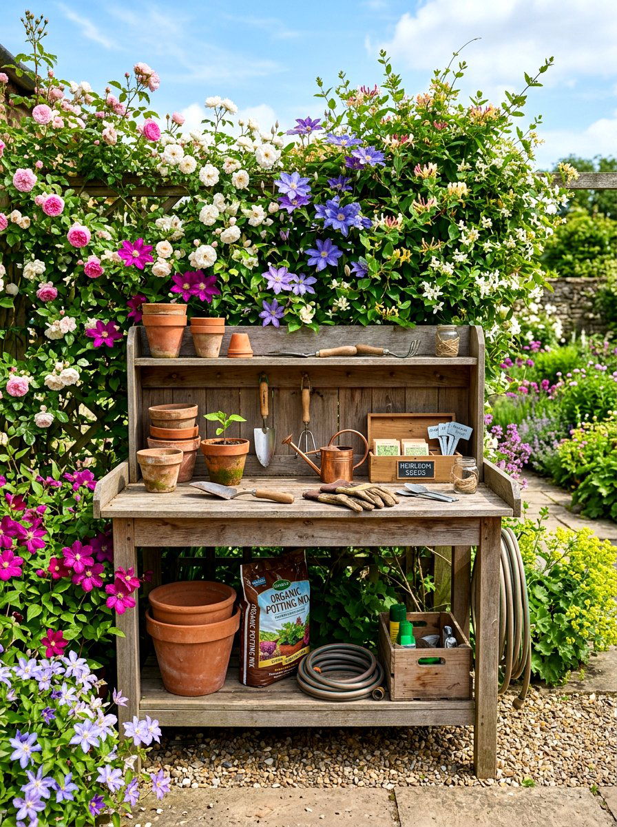 Potting bench - 30 flower farm backyard ideas