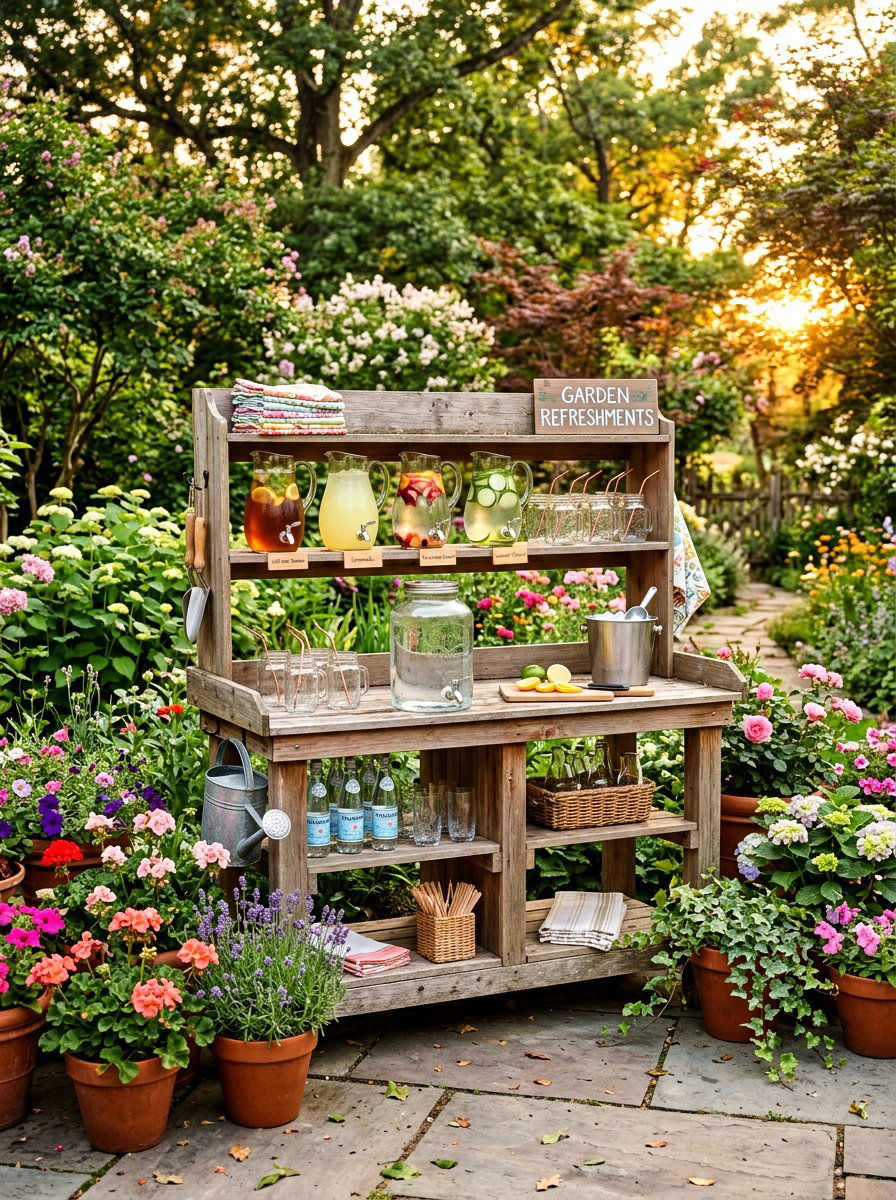 Potting bench bar - 30 drink station patio ideas