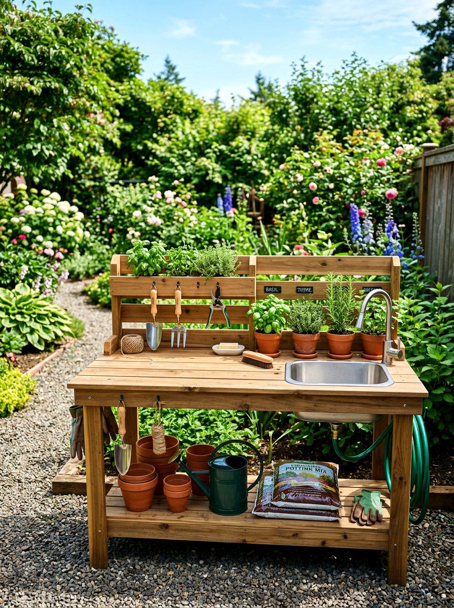 Potting bench with sink - 30 outdoor sink station ideas