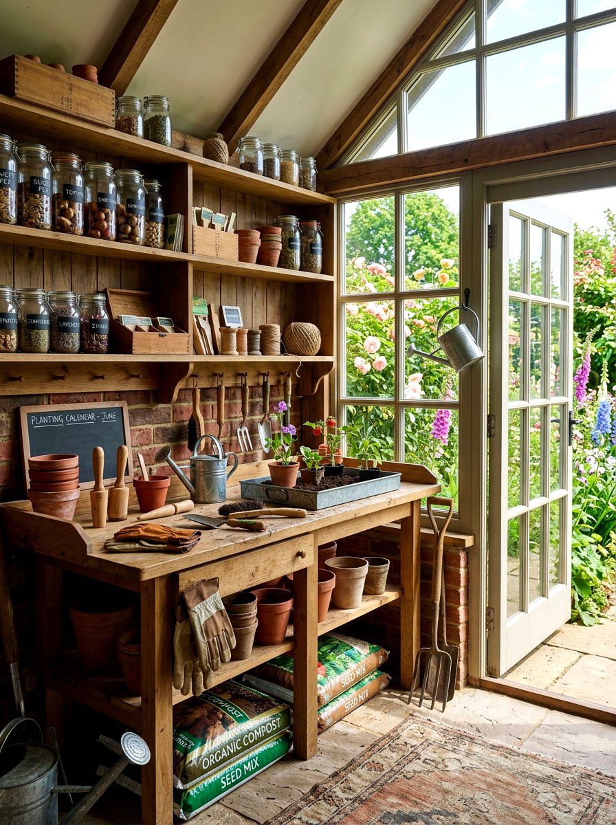 Potting shed workspace - 30 greenhouse shelving ideas