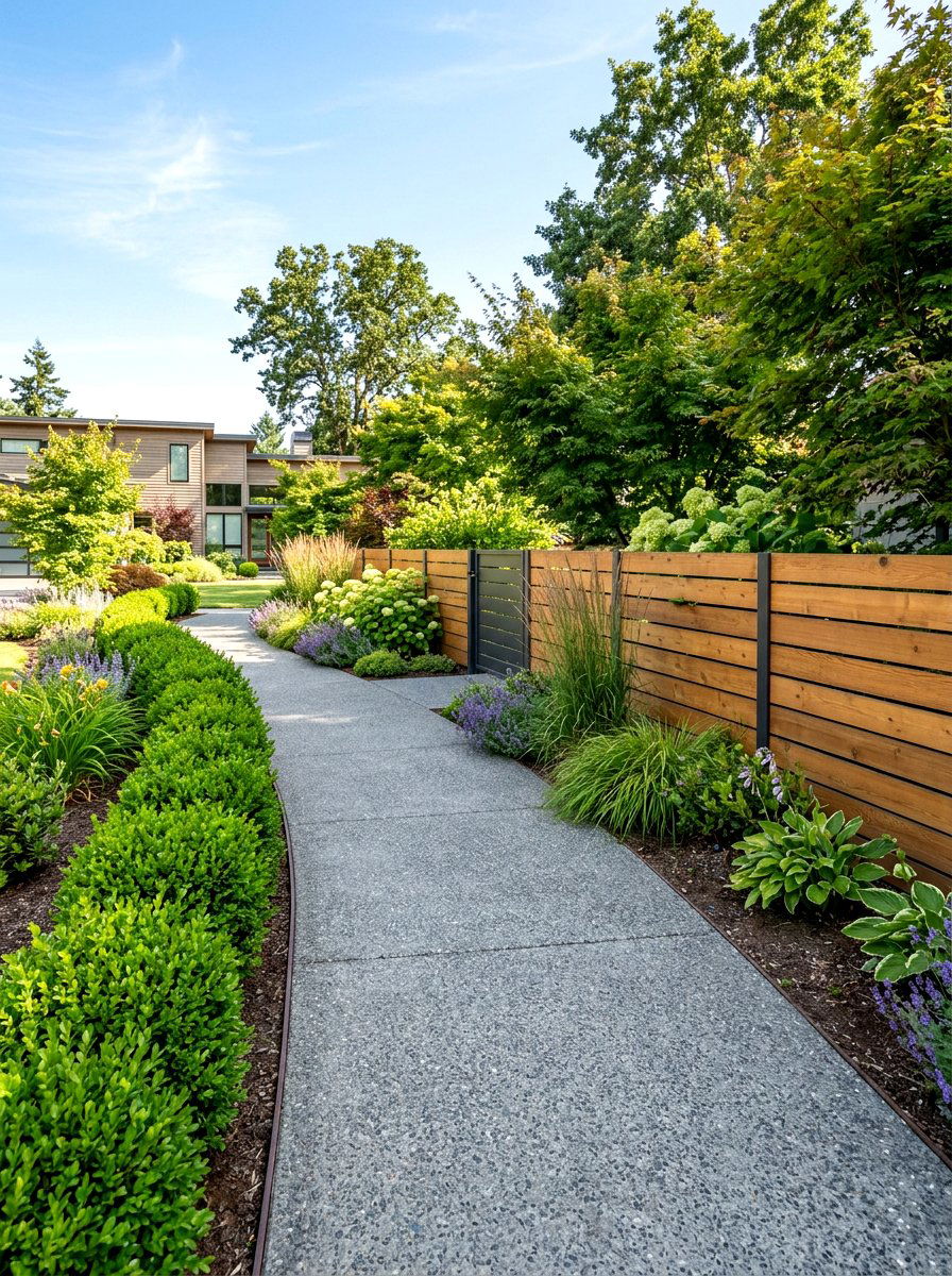 Poured concrete path - 30 narrow side yard path ideas