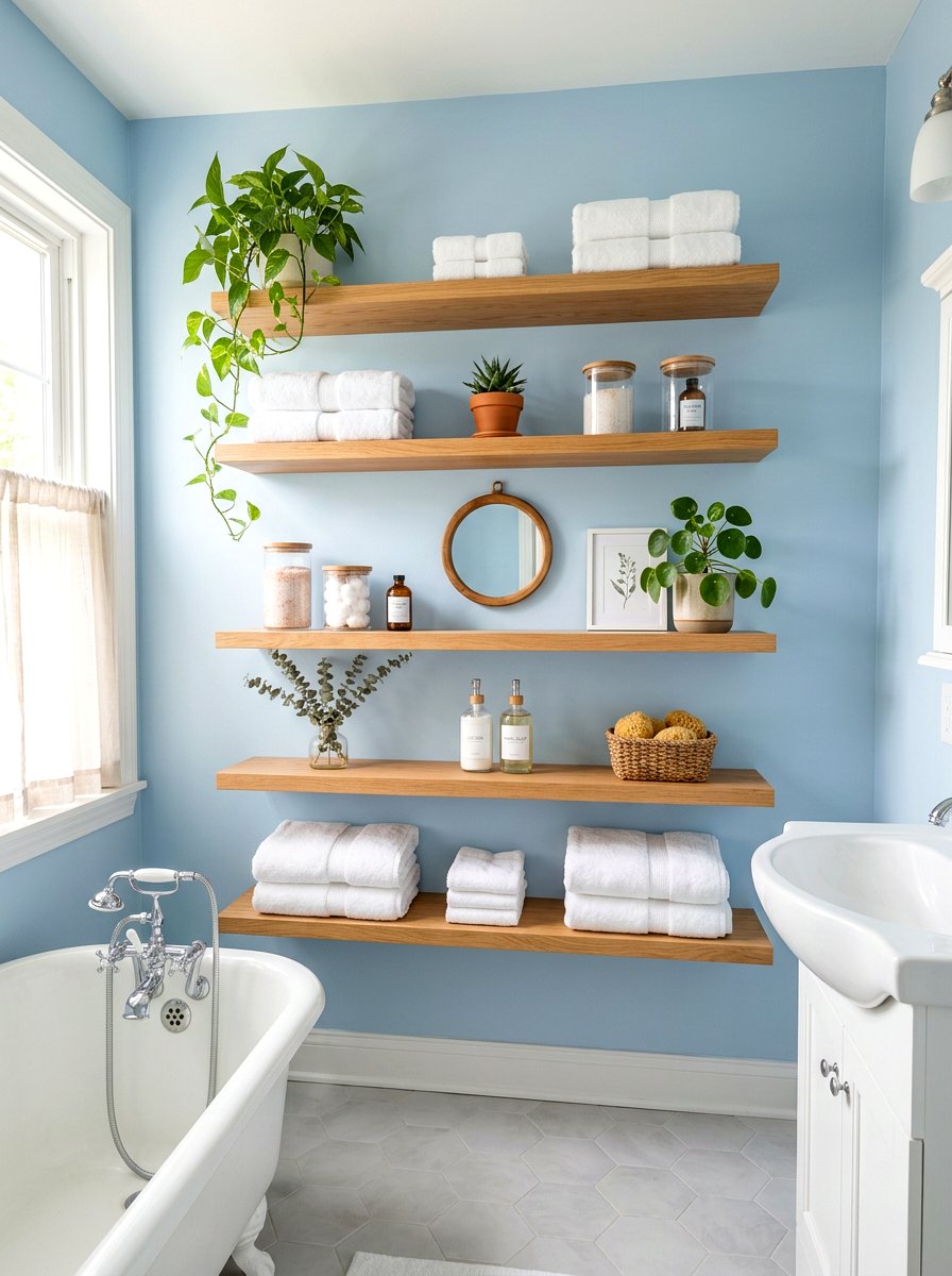 Powder Blue Bathroom Shelving - 30 powder blue bathroom ideas