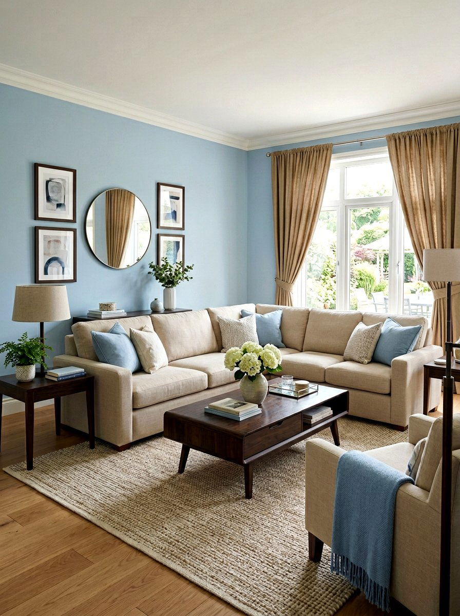 Powder blue and beige living room - 30 blue and beige living room ideas