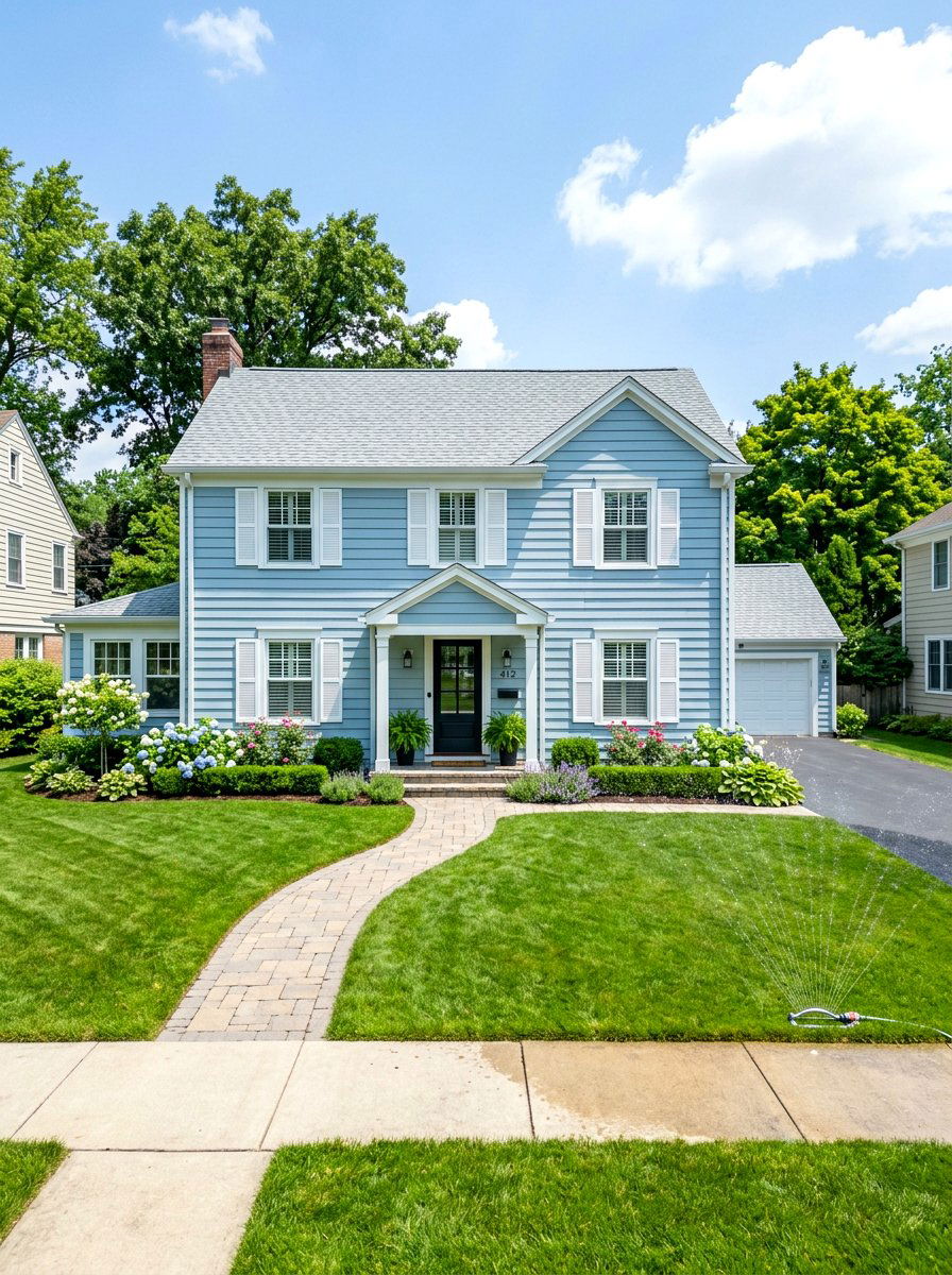 Powder blue suburban home - 30 blue house exterior ideas