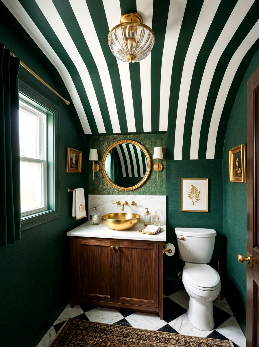 Powder room striped ceiling - 30 striped ceiling ideas