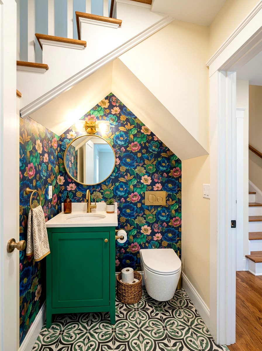 Powder room under stairs - 30 stair nook decor ideas