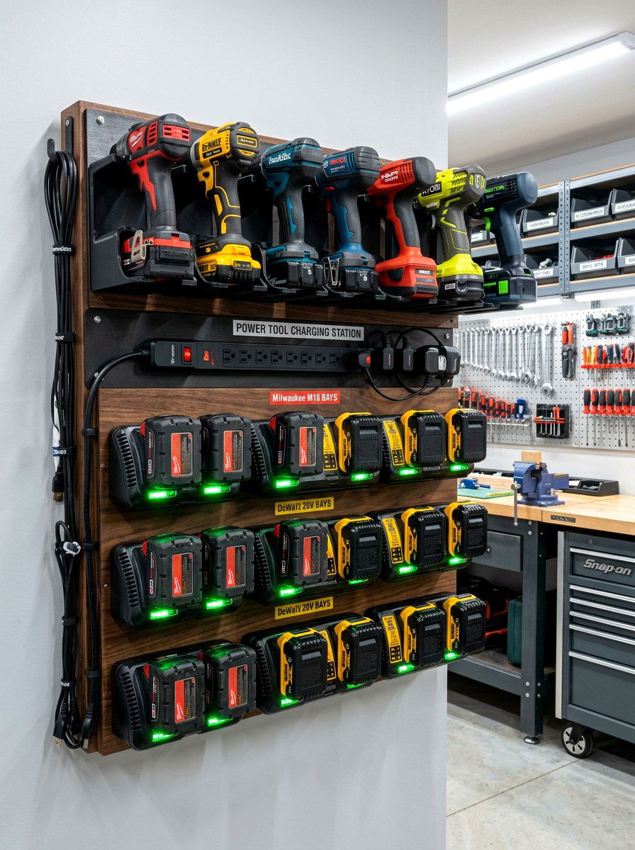 Power Tool Charging Station - 30 garage tool storage ideas