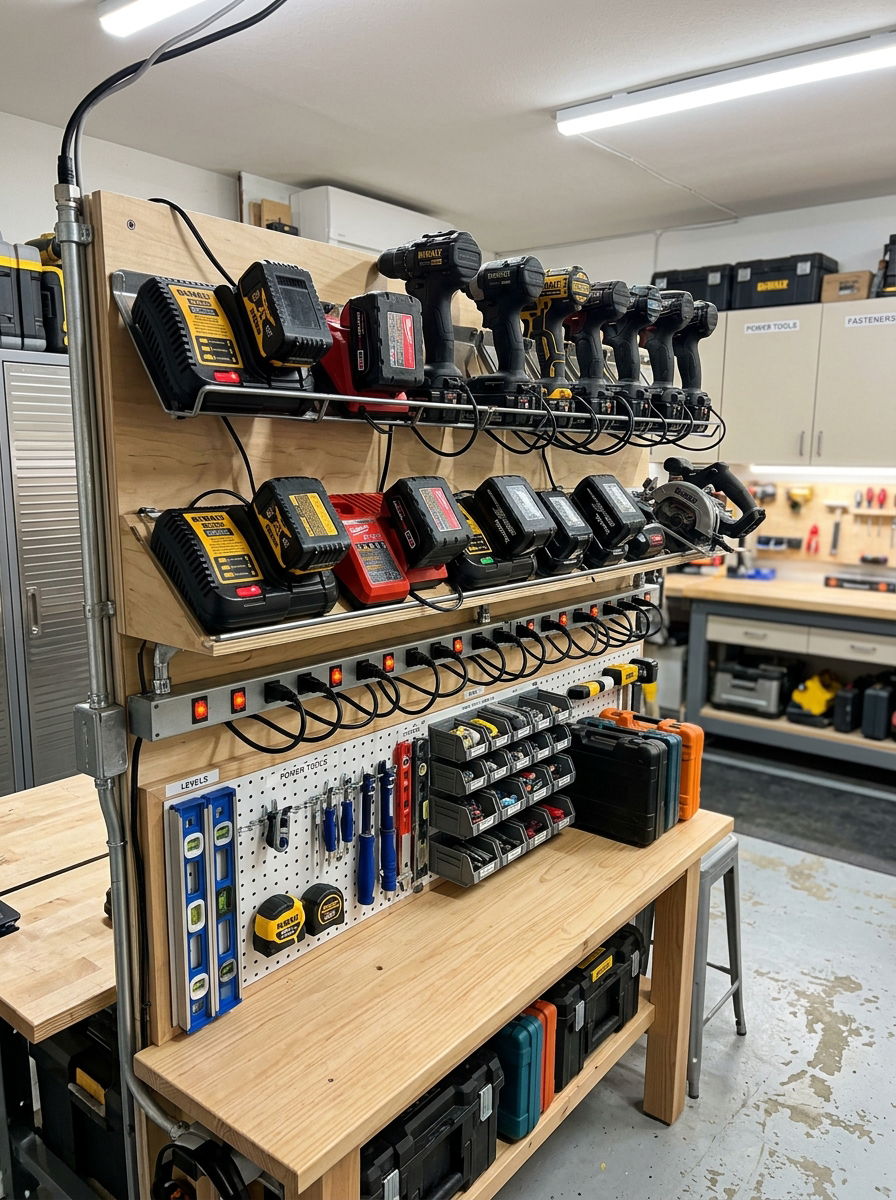 Power Tool Charging Station - 30 shed organization ideas