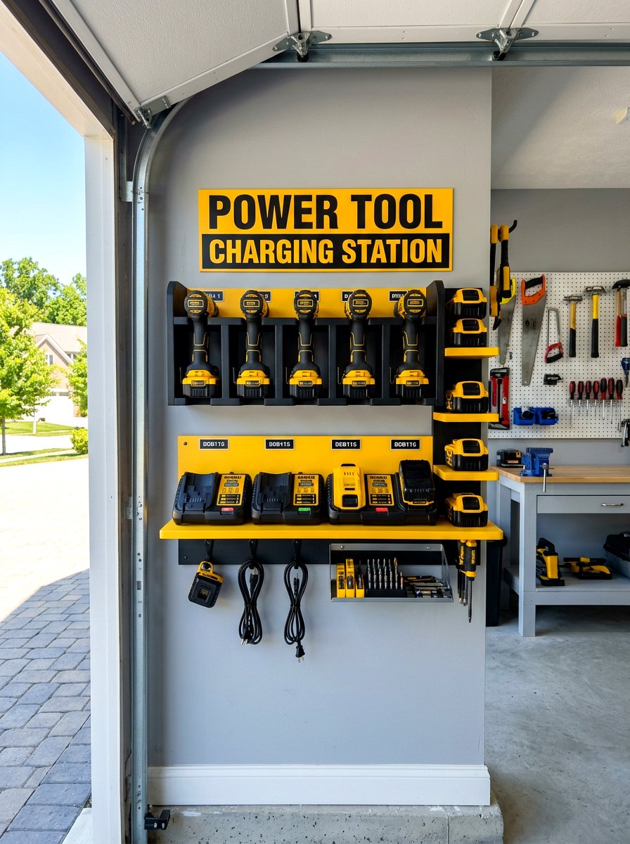Power Tool Charging Station - 30 garage pegboard ideas