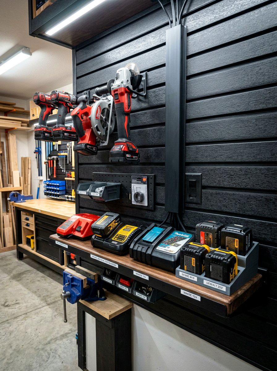Power tool charging station - 30 garage slatwall ideas