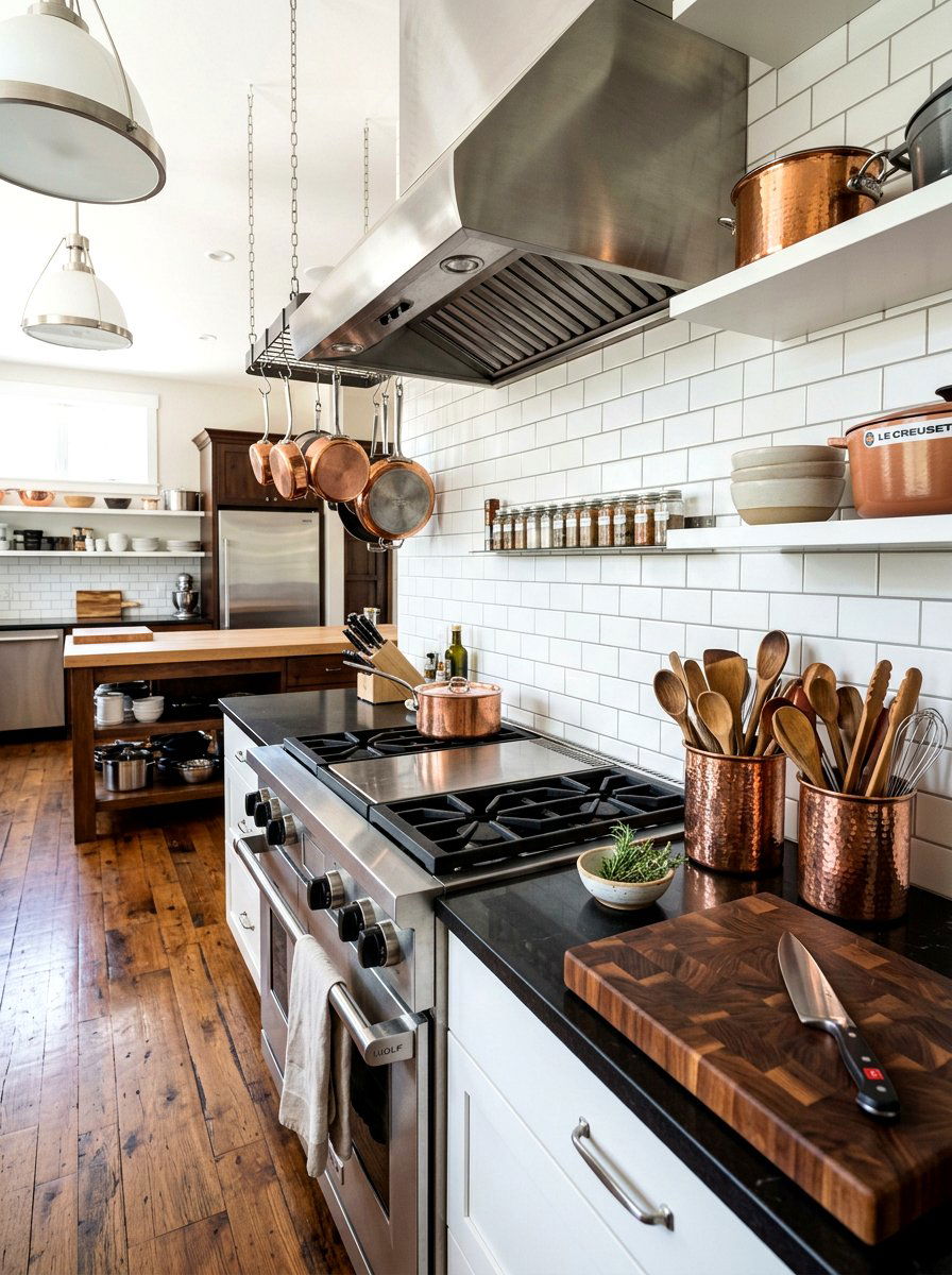 Practical Kitchen With Copper Utensil Crocks - 30 copper kitchen accent ideas