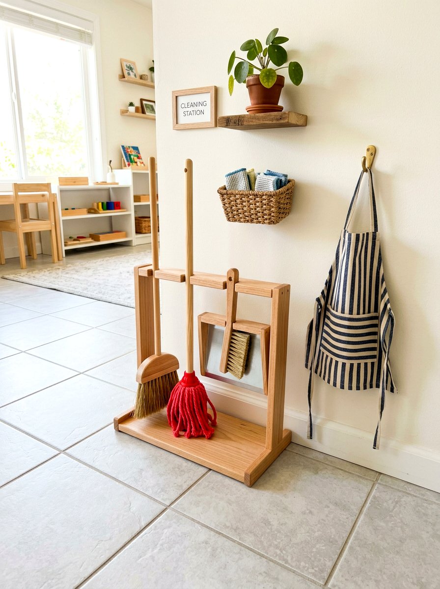 Practical Life Cleaning Set Corner - 30 Montessori playroom ideas