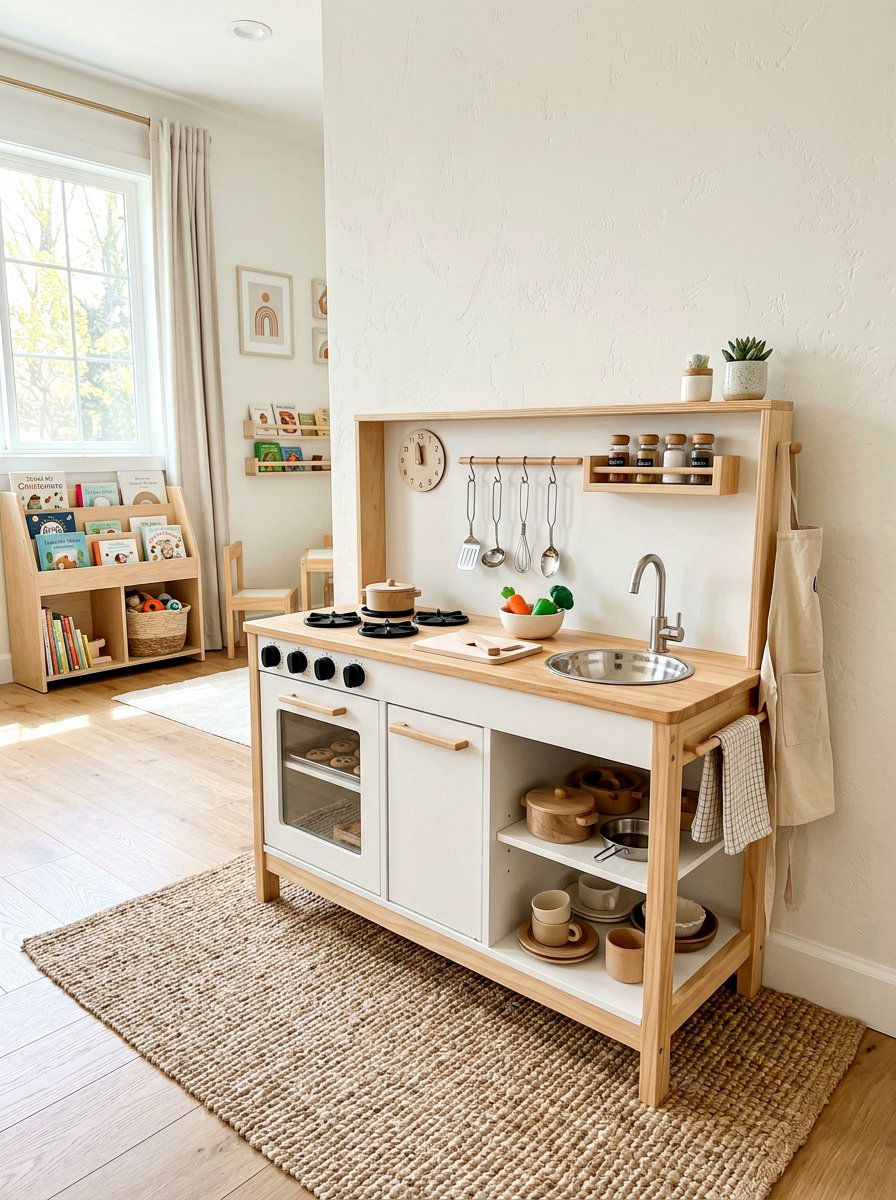 Practical life play kitchen - 30 Montessori playroom aesthetic ideas
