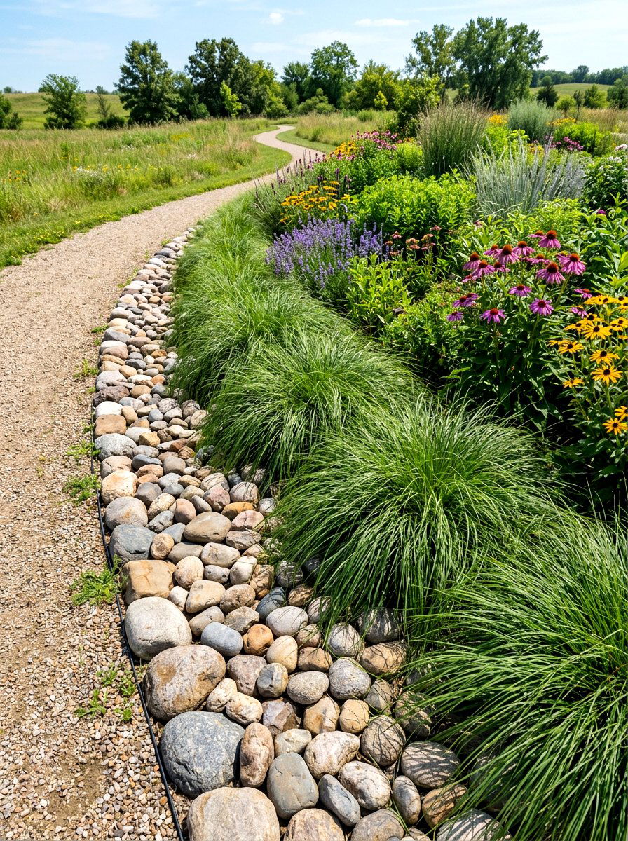 Prairie Grass Rock Edge - 30 prairie front yard landscaping ideas
