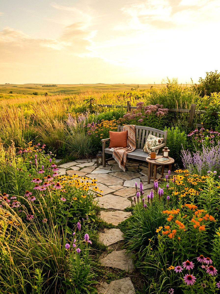 Prairie garden seating area - 30 prairie garden ideas