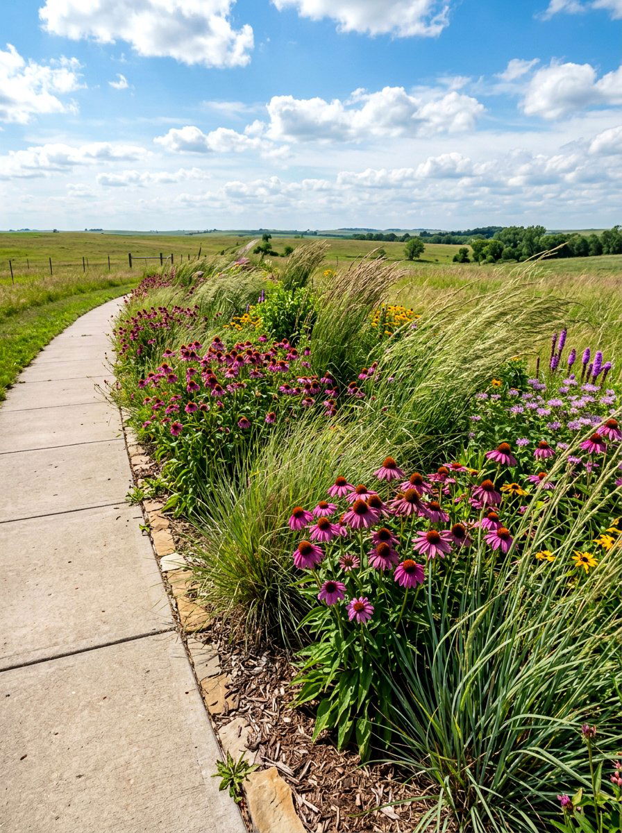 Prairie style sidewalk planting - 30 sidewalk garden ideas