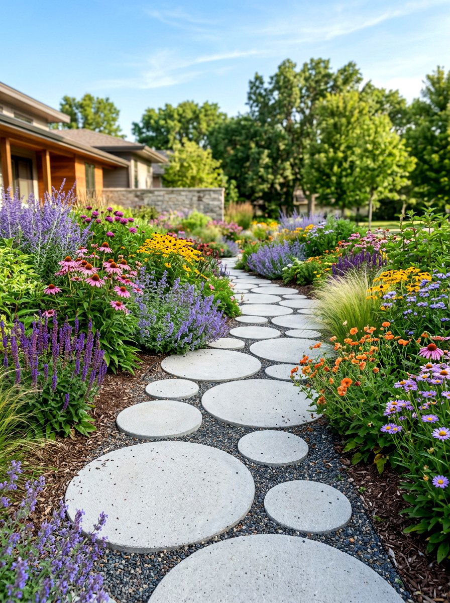 Precast Concrete Round Pavers - 30 curved walkway ideas
