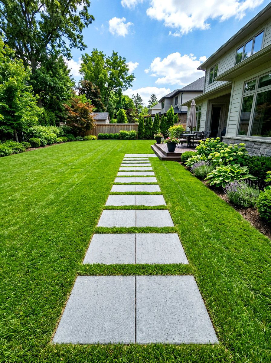 Precast concrete garden steps - 30 stepping stones through grass ideas