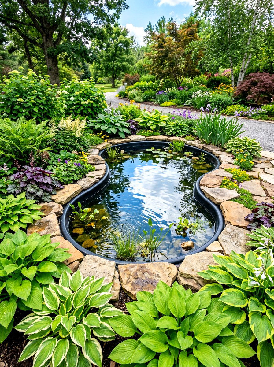 Preformed plastic pond liner - 30 small pond ideas