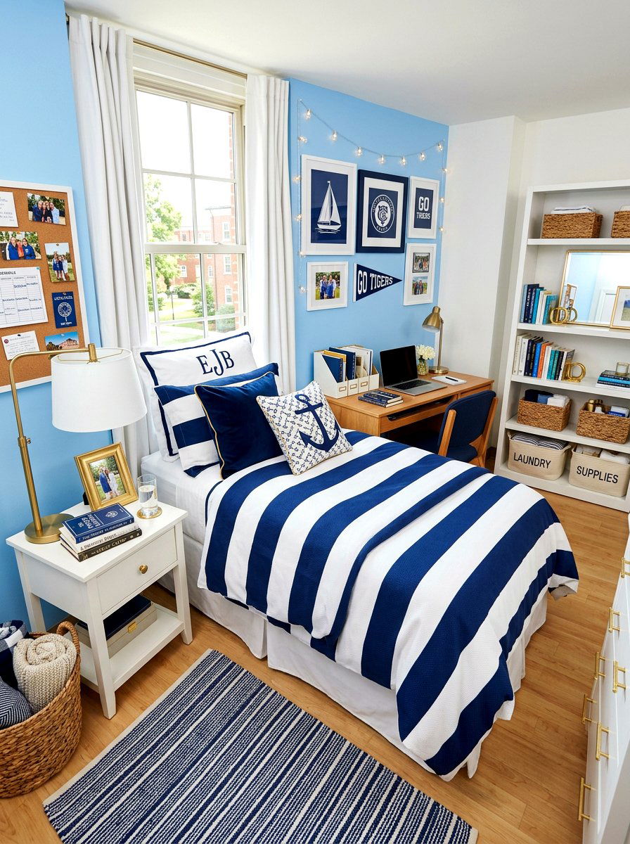 Preppy Blue Dorm Room - 30 dorm bed ideas