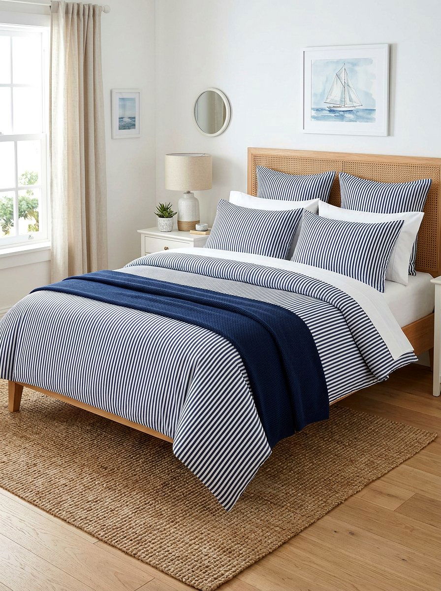 Preppy striped cotton bedding - 30 tailored bedding ideas