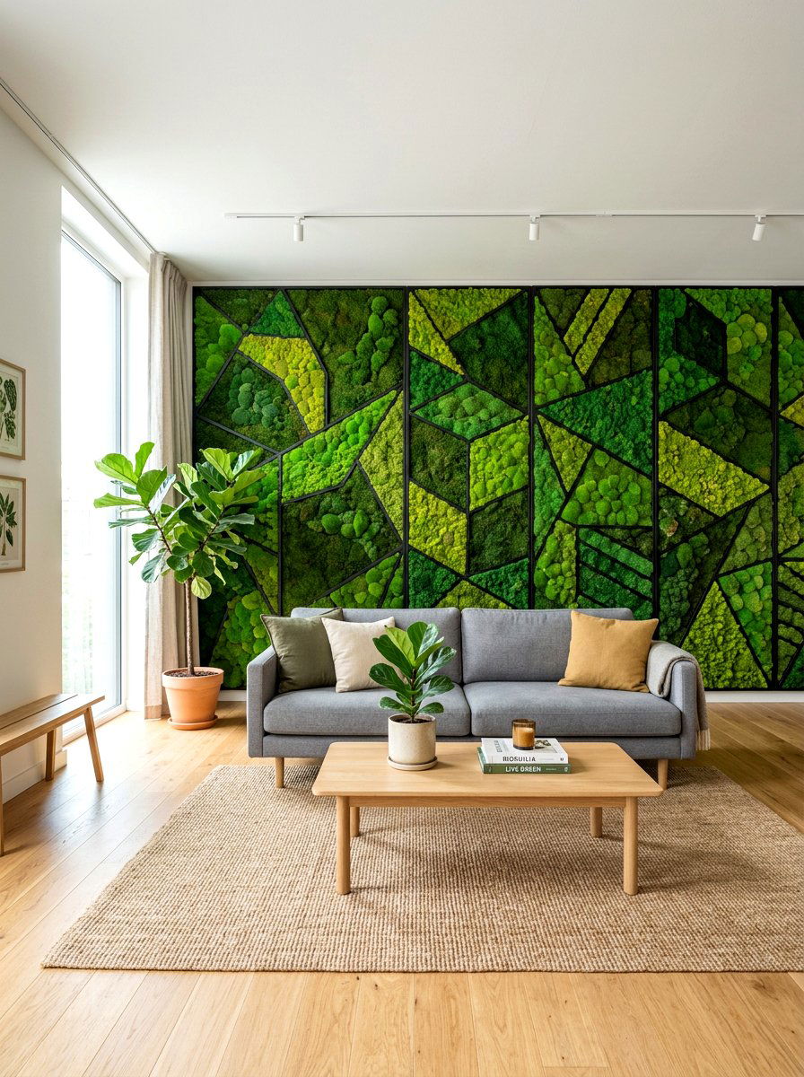 Preserved moss living room - 30 nature inspired living room ideas