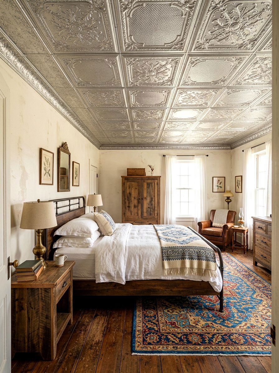Pressed Tin Tiles - 30 bedroom ceiling ideas