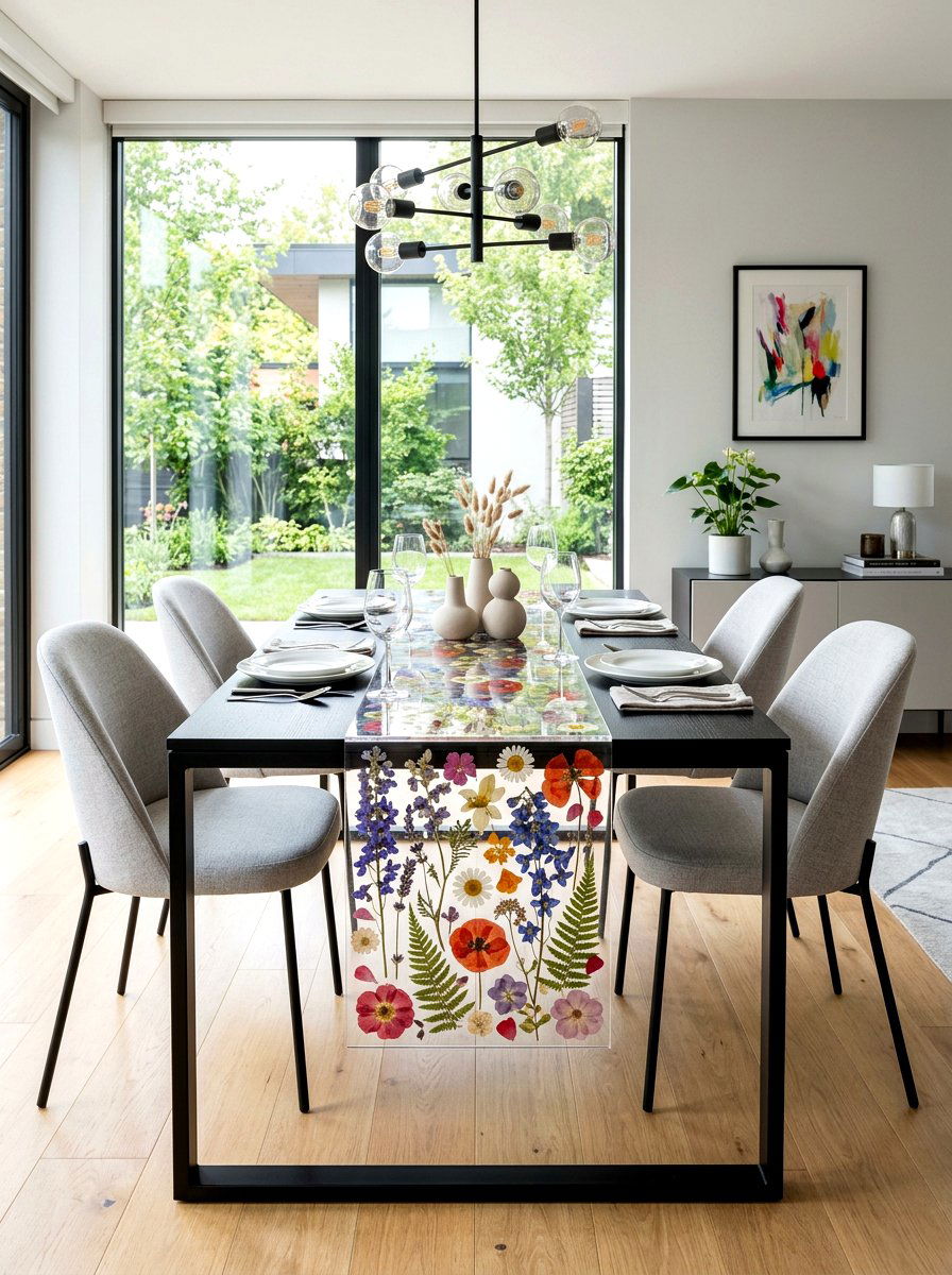 Pressed flower acrylic table runner - 30 floral table runner ideas