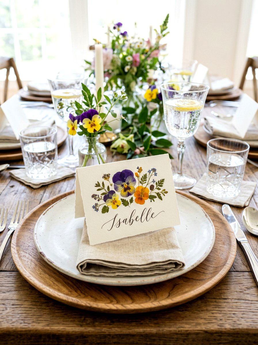 Pressed flower place cards - 30 garden inspired tablescape ideas