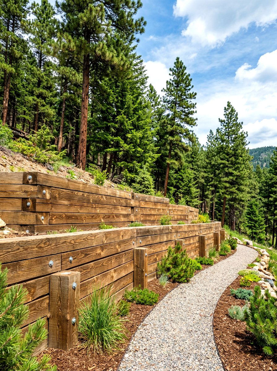 Pressure Treated Fir - 30 timber retaining wall ideas
