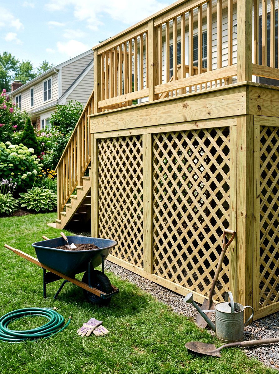 Pressure treated wood lattice - 30 deck skirting lattice ideas