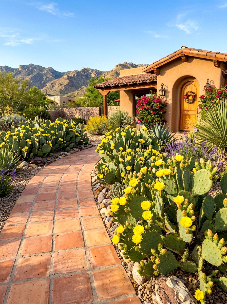 Prickly Pear Entrance Border - 30 cactus front yard ideas