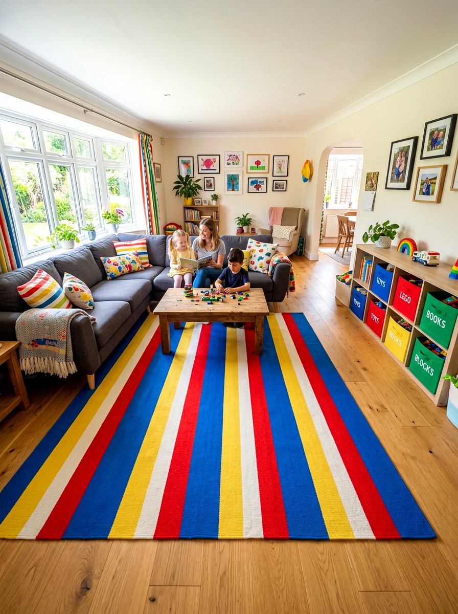 Primary Color Circus Stripe Rug - 30 circus stripe living room ideas