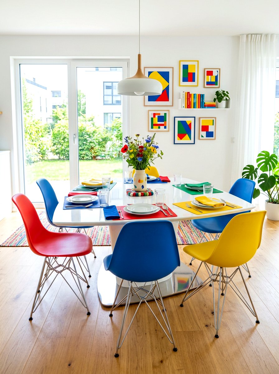 Primary color seating - 30 mismatched dining chair ideas