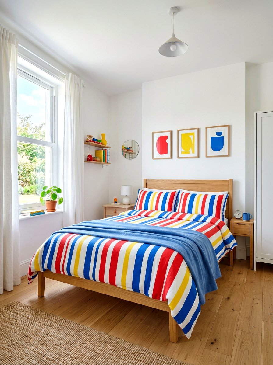 Primary color striped bedding - 30 primary color decor ideas