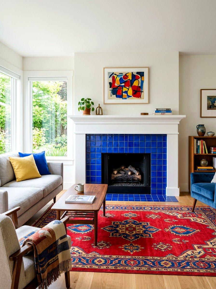 Primary color tiled fireplace - 30 primary color decor ideas