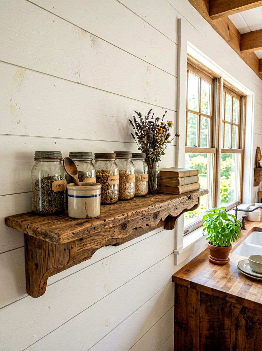 Primitive Antique Pine Ledge - 30 heritage kitchen shelf ideas