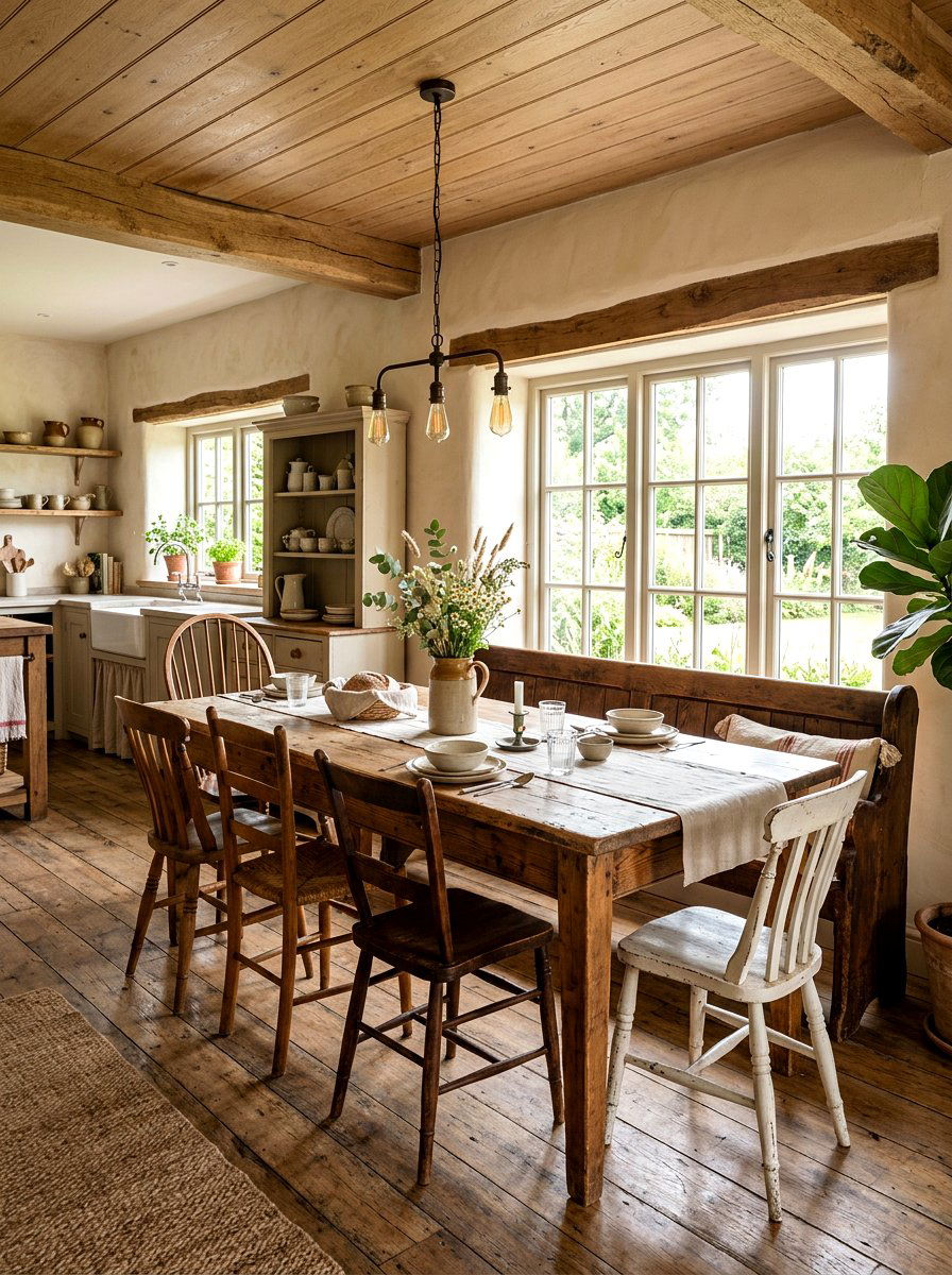 Primitive Wood Benches - 30 heirloom kitchen decor ideas