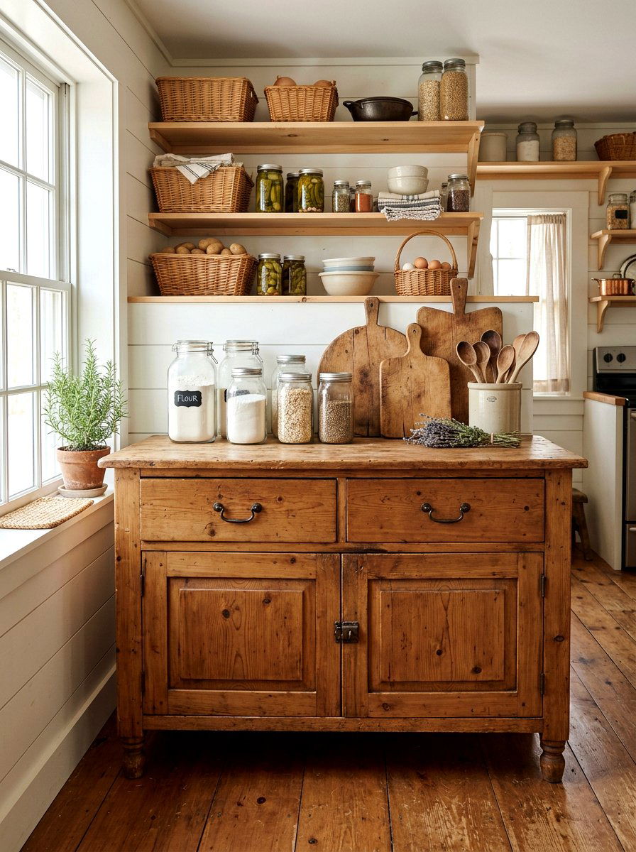 Primitive pine buffet pantry storage - 30 antique sideboard ideas