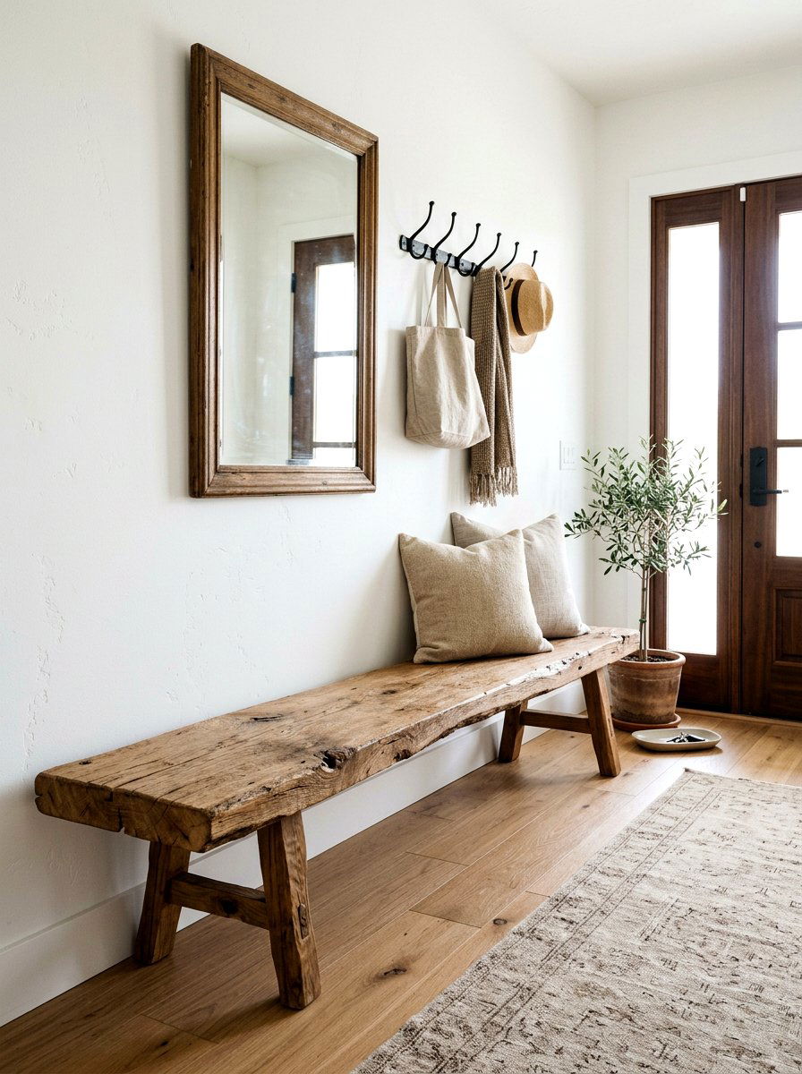 Primitive wood bench - 30 antique decor styling ideas