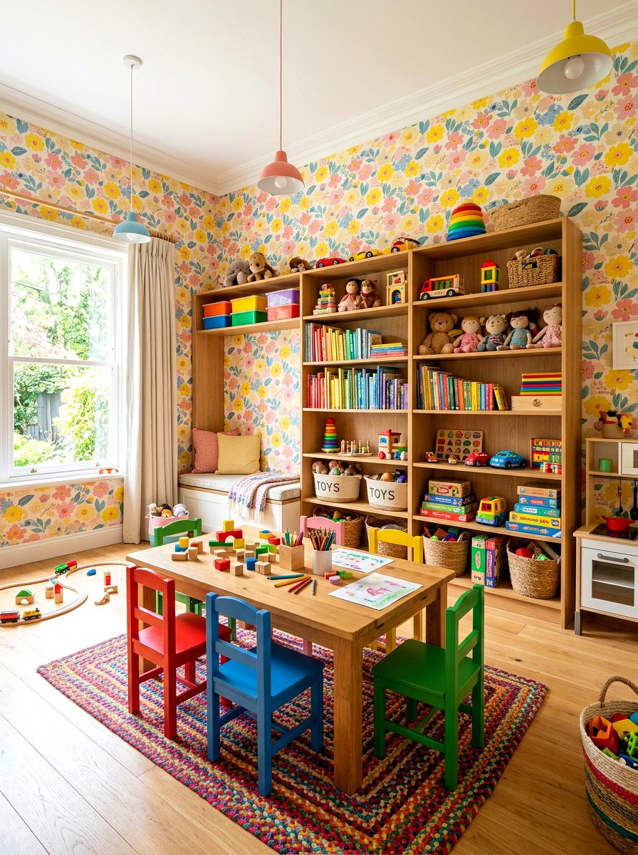 Primrose Patterned Playroom Wallpaper - 30 spring floral wallpaper ideas