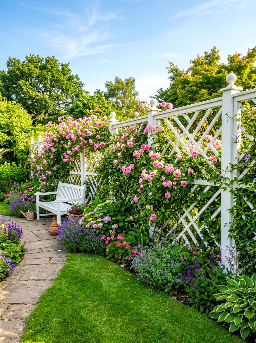 Privacy Lattice Fence - 30 small yard landscaping ideas