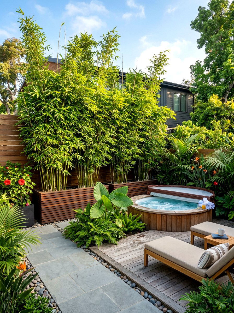 Privacy Plant Screen - 30 backyard spa retreat ideas