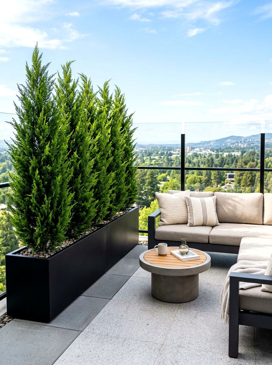 Privacy Planter With Faux Trees - 30 balcony privacy planter ideas