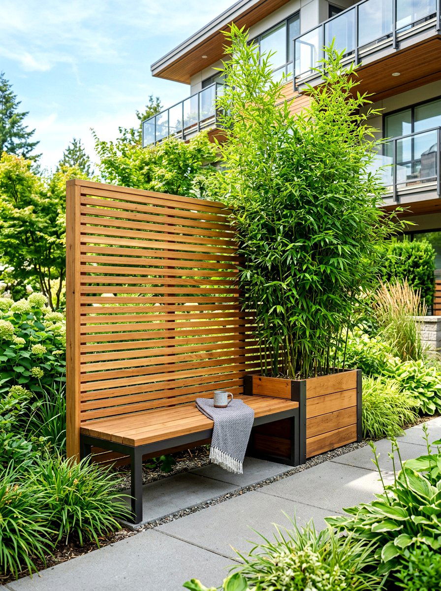 Privacy Screen Bench - 30 built in patio bench ideas