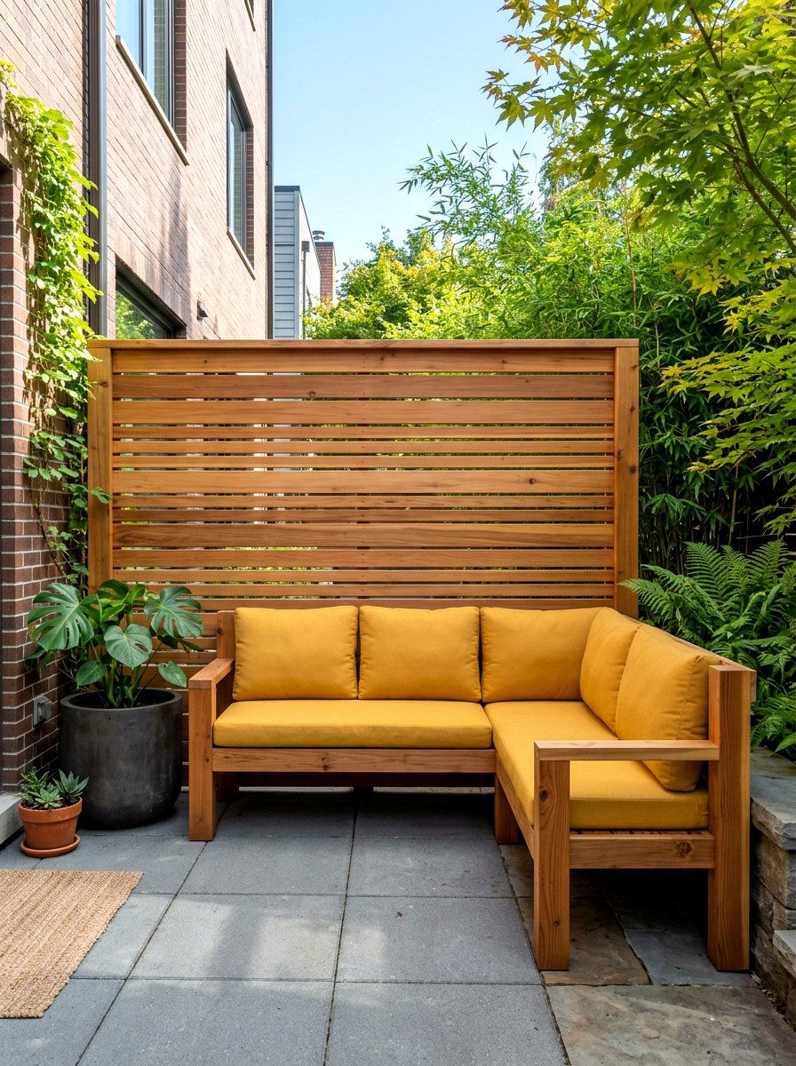 Privacy Screen Bench - 30 built in bench backyard ideas