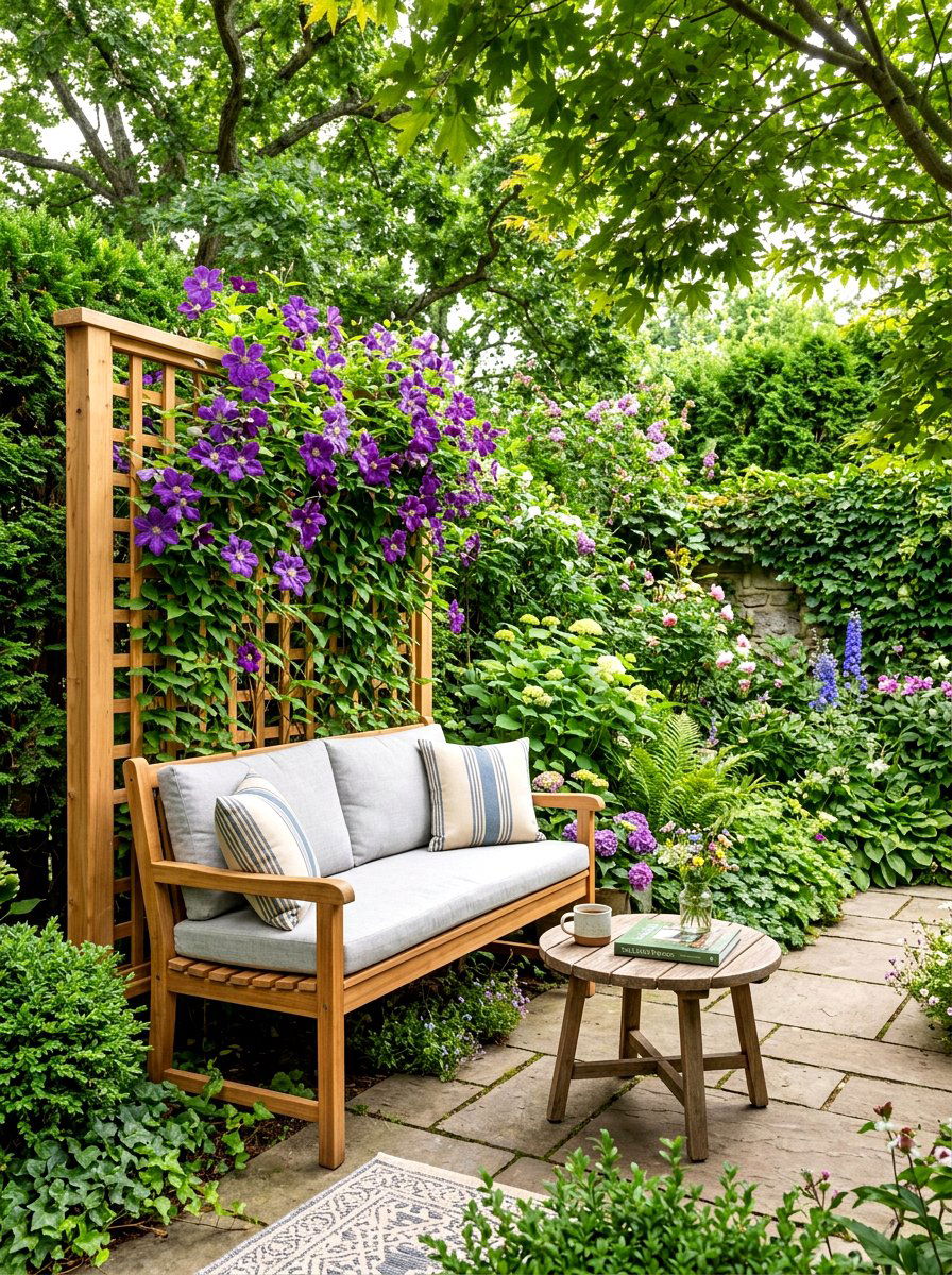 Privacy Screen Bench - 30 terrace seating ideas