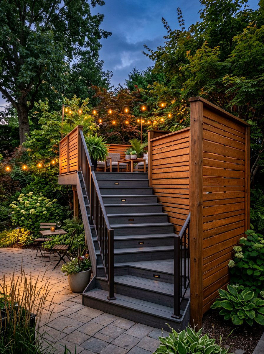 Privacy Screen Deck Stairs - 30 deck stair ideas
