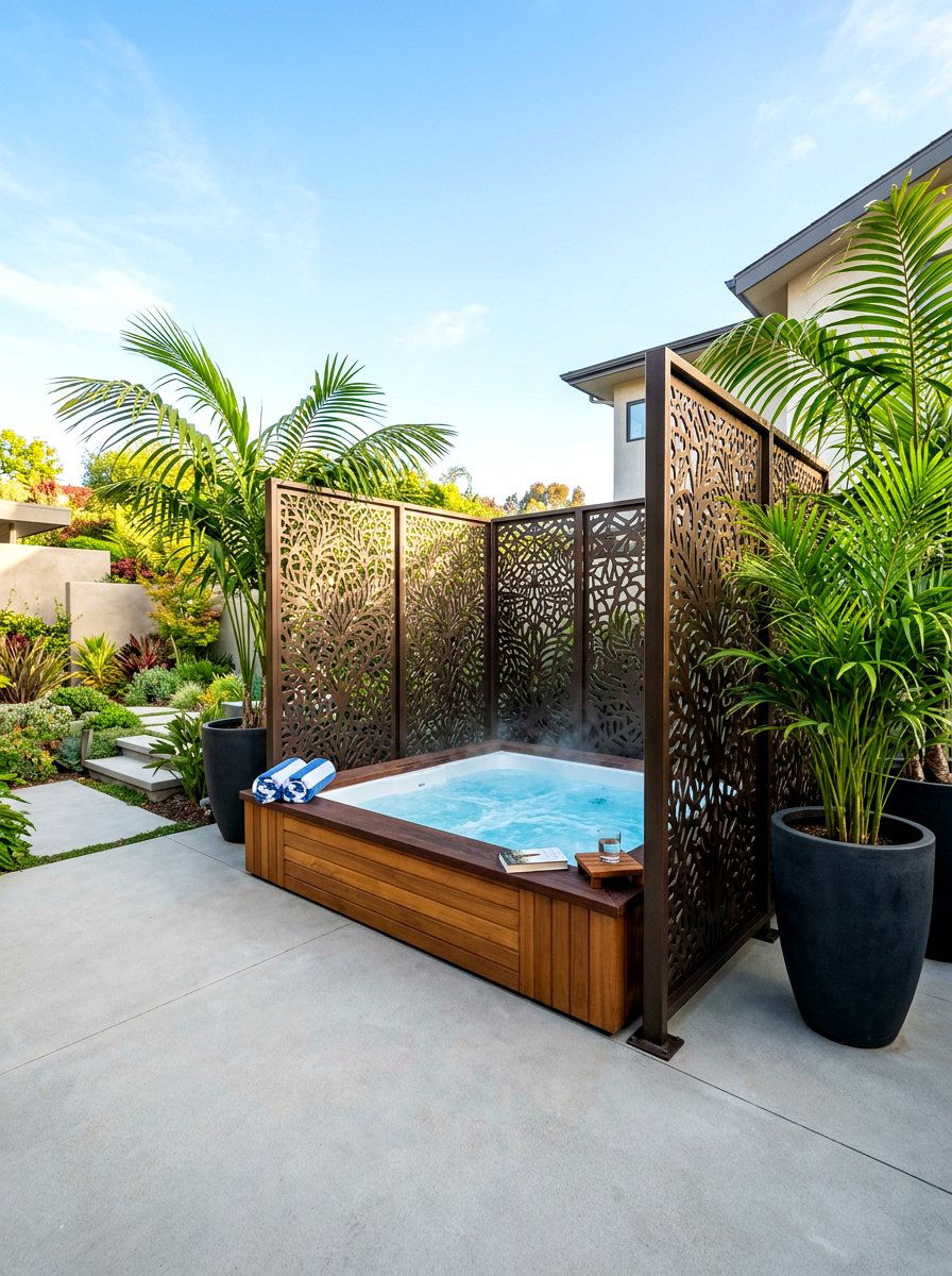 Privacy Screen Enclosure - 30 hot tub patio decor ideas aesthetic