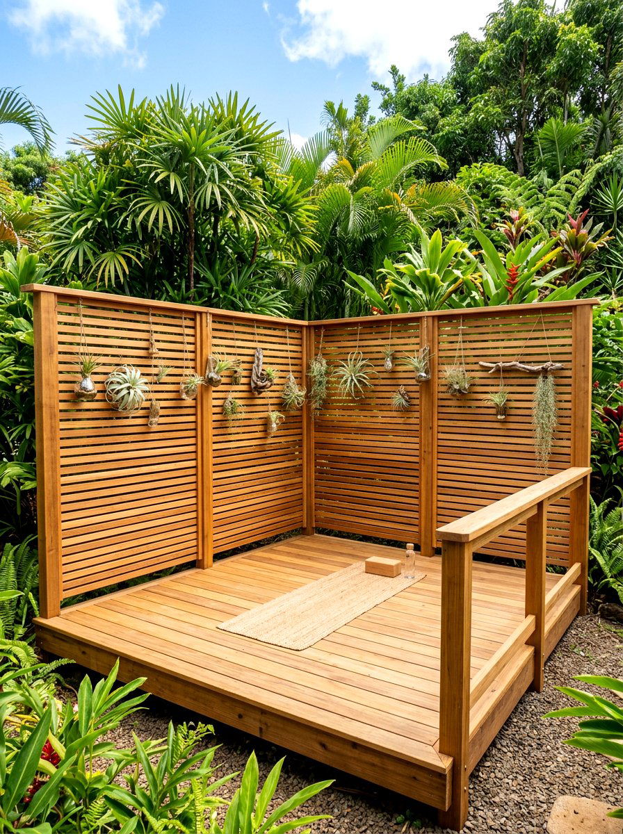 Privacy Screen Enclosure - 30 backyard yoga deck ideas